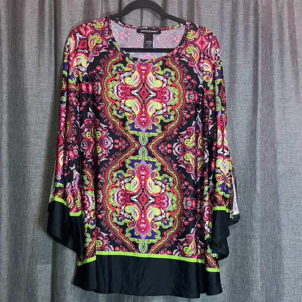 Ashley Stewart Black and Pink Paisley Tunic